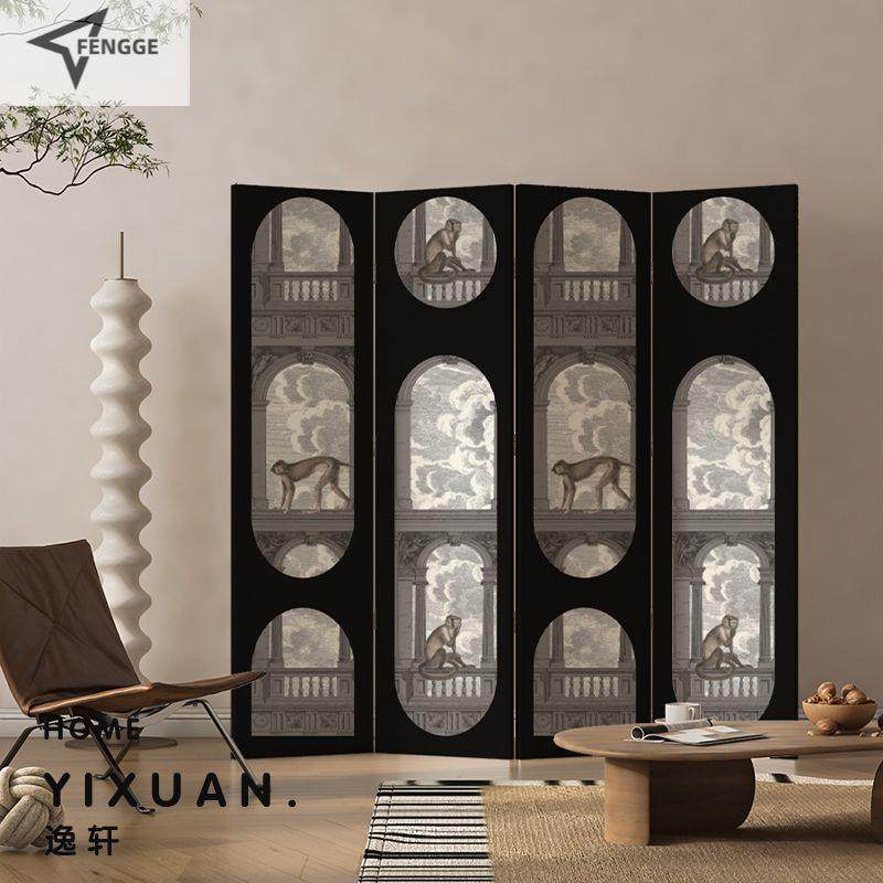 设计师款直播复古摄影背景法式中古屏风隔断客厅卧室入户折叠移动