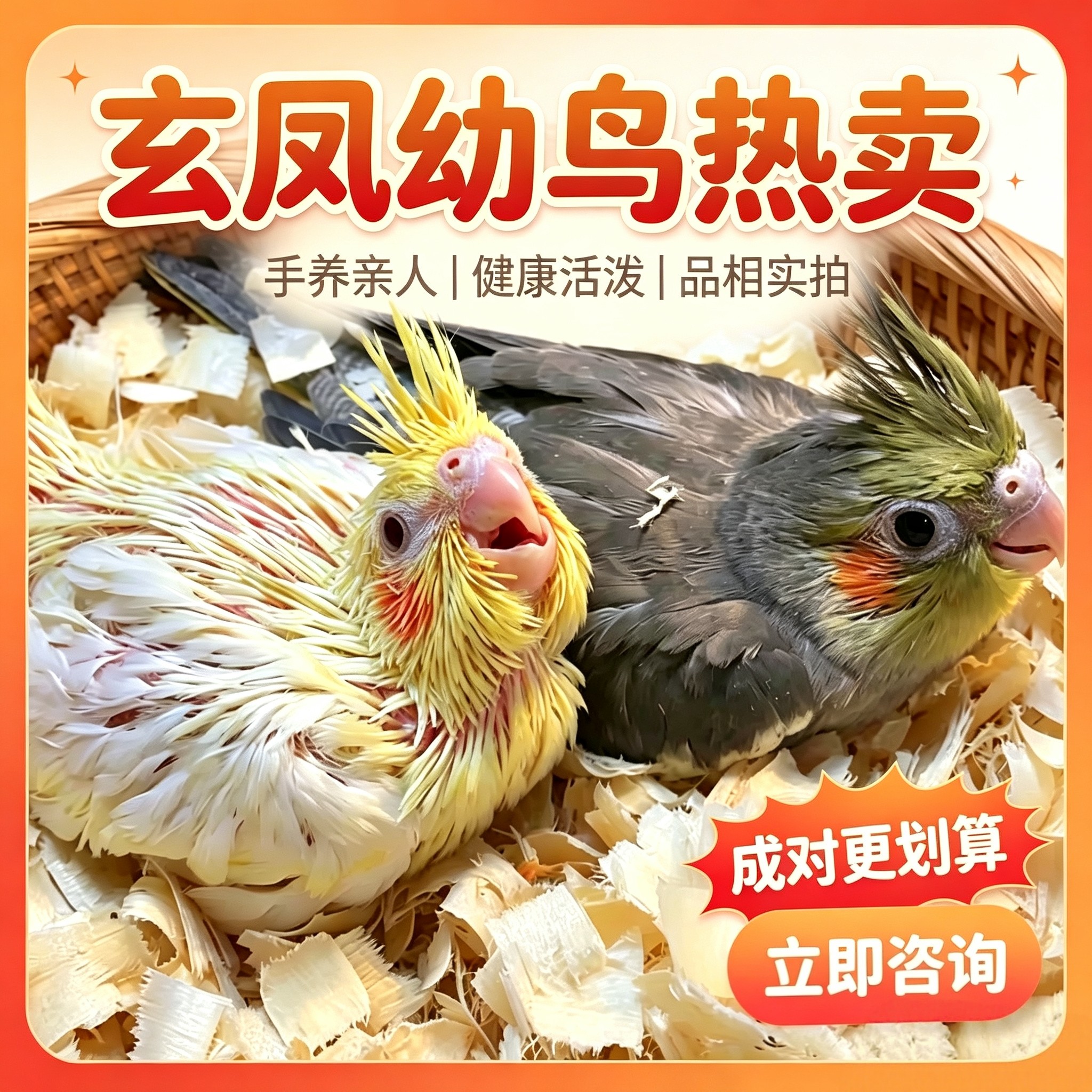 鹦鹉活鸟会说话玄凤鹦鹉公母一对手养幼鸟雏鸟小鸟活鸟鹦鹉好上手