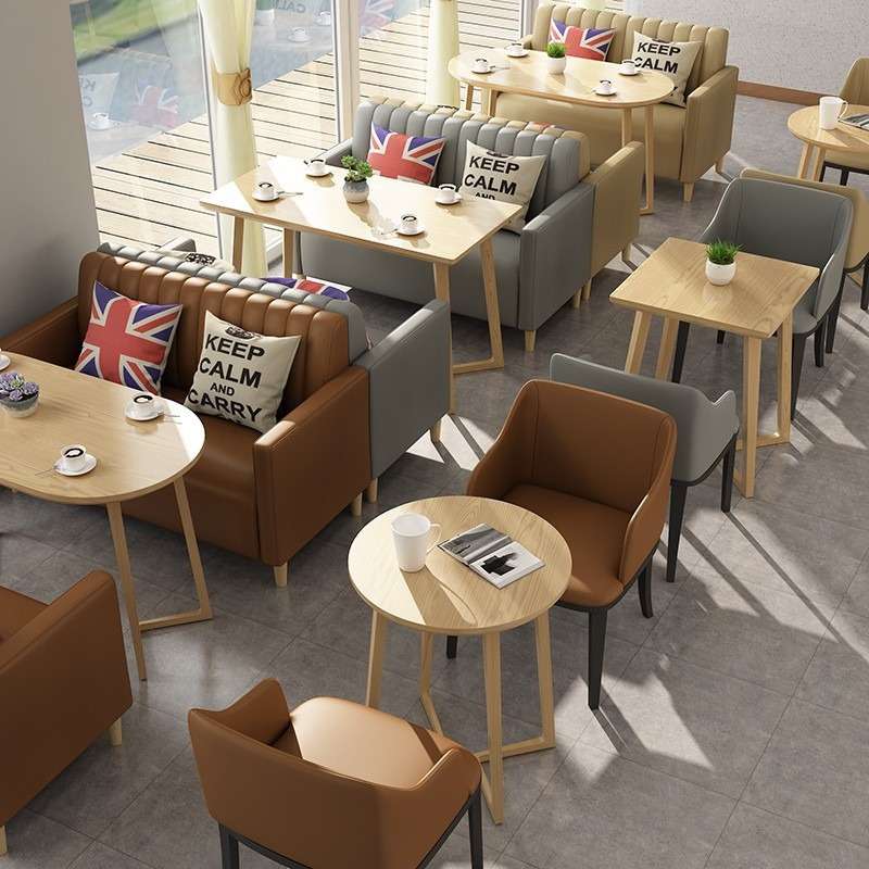 简约北欧风靠背沙发奶茶店卡座咖啡厅售楼洽谈处扶手沙发桌椅组合