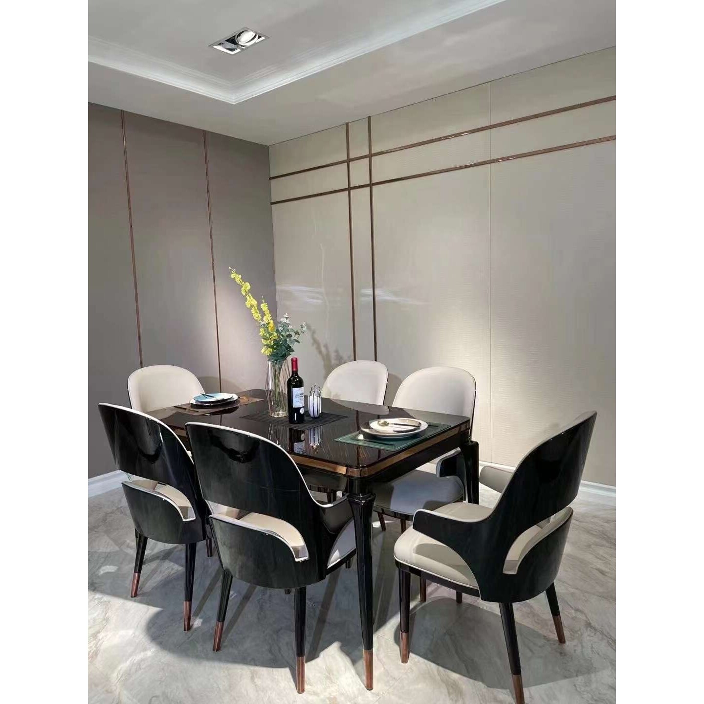 意式红榉木长方形餐桌小户型餐椅轻奢创意家用餐桌椅