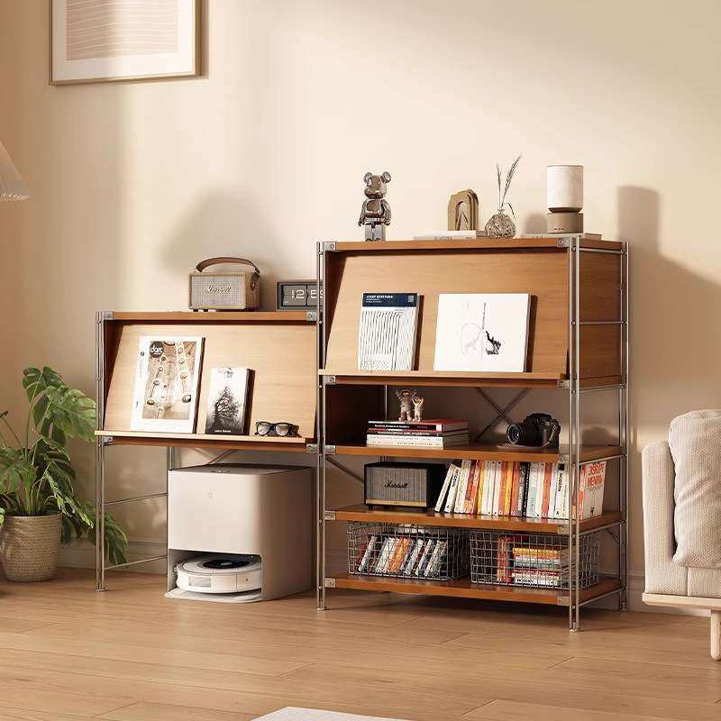 中古风餐边柜杂志柜胡桃木置物架落地多层沙发客厅扫地机器人架子