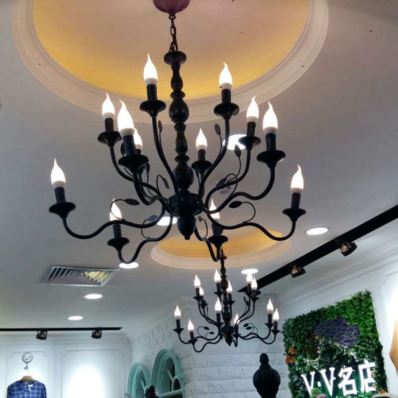 地中海吊灯铁艺蓝色客厅灯餐厅家居场所简约LED蓝色蜡烛双层灯具