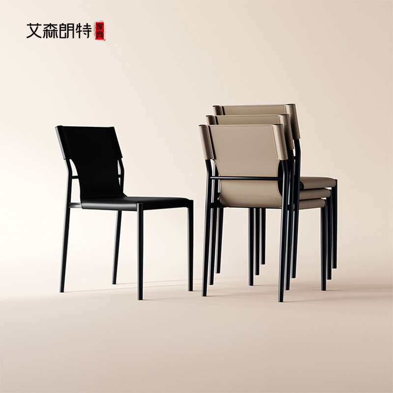 艾森朗特意式极简餐椅家用马鞍皮椅设计师靠背酒店餐厅叠放餐桌椅