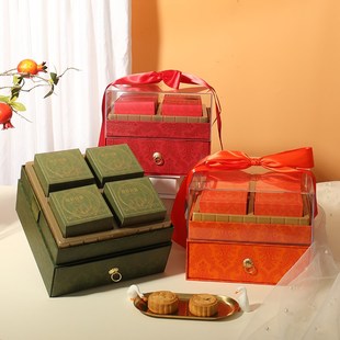 流心 盒礼品盒空盒子高档双Q层8粒冰皮广式 2024新款 中秋节月饼包装