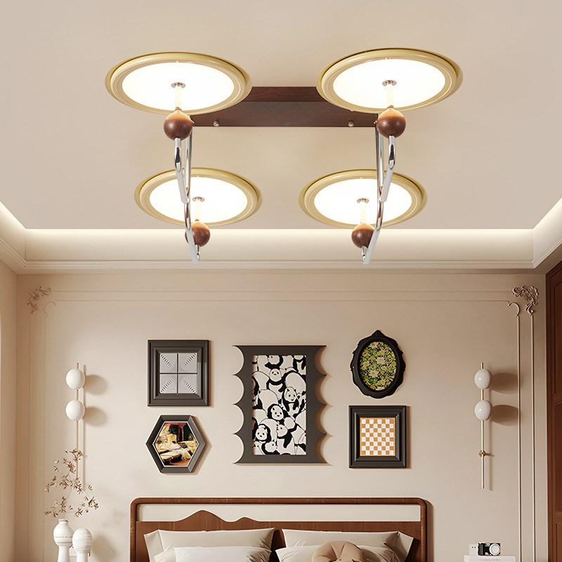 【严选】法式复古中古p胡桃木色奶油风创意星轨飞碟卧室餐厅主吊
