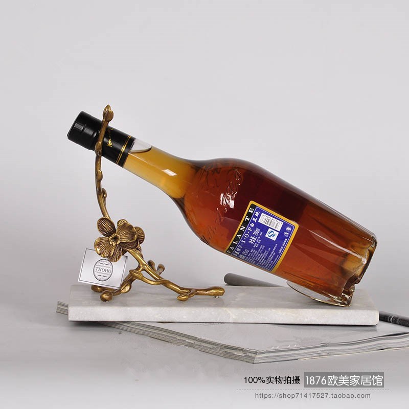 印度进口纯铜大理石红酒葡萄酒架家F庭摆设酒瓶架现代简约酒架