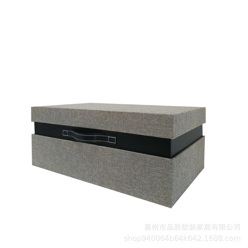 现代简约新款灰咖麻布手提箱家居衣帽间样P板房软装装饰品摆件