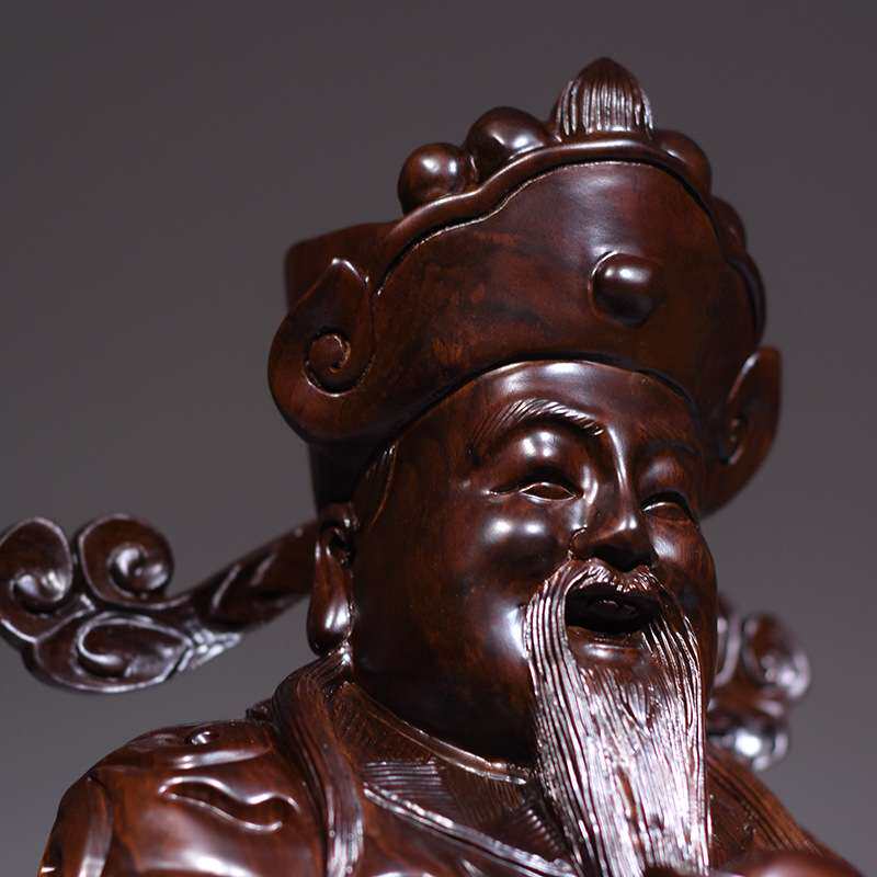黑檀木雕刻财神爷根雕摆件树根文财神工艺品家居店铺装饰开业送礼