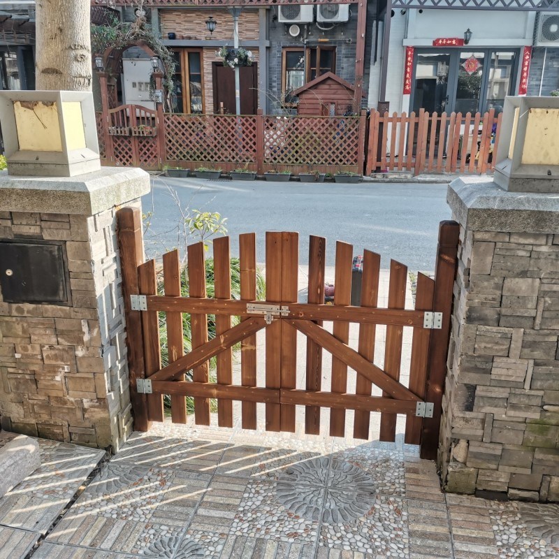 花园木门碳化防腐木栅栏围栏门户外庭院J院子篱笆护栏双开木门水