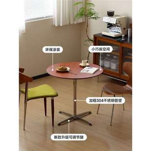 余弦家具 北欧实木餐桌小户型复古简约家用圆桌不锈钢直脚桌子