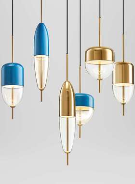 后现代金色蓝色水滴玻璃时尚设计师卧室餐厅吊灯