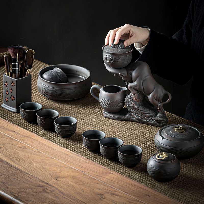 紫陶懒人泡茶壶半全自动茶具家用客厅牛气冲天陶瓷茶杯套装冲茶器