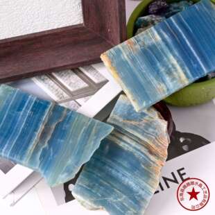 天然蓝力士原石切片 原石打磨蓝力士风景片水晶石玛瑙杯垫摆件批