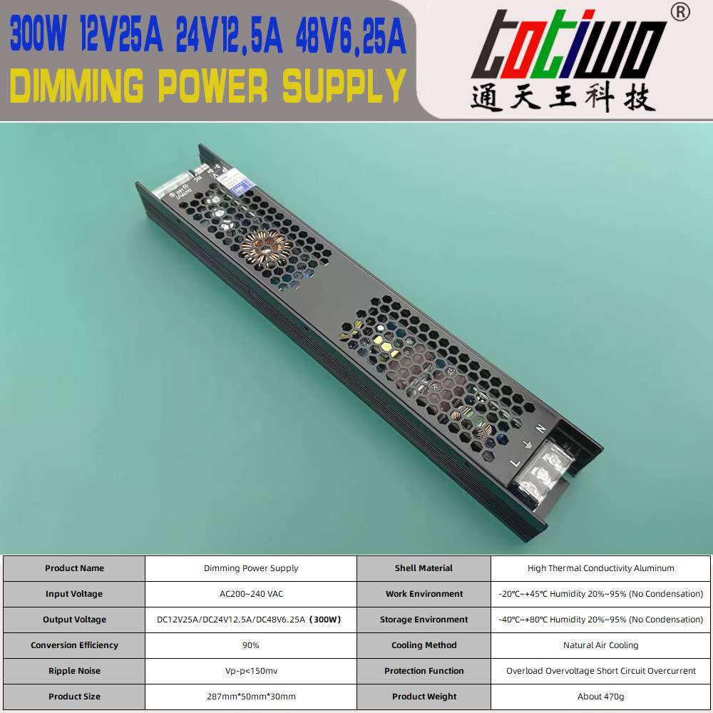 300W12V24V48V室内LED可调光开关电源0-10V可控硅二合一单双色