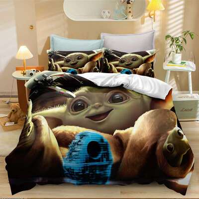 尤达宝宝跨境三件套 亚马逊羽绒被套 外贸磨毛套件3D数码印花