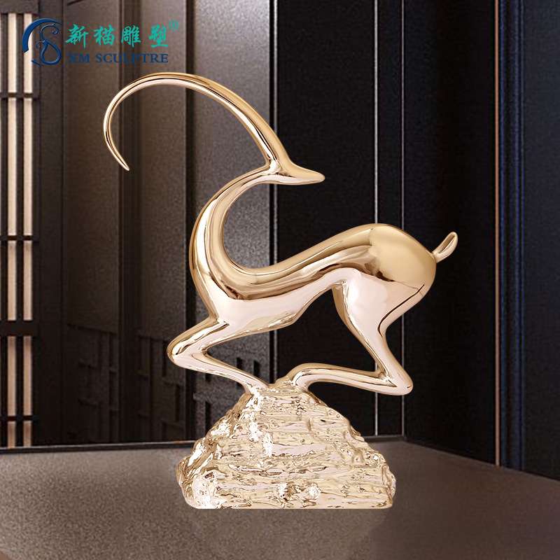 创意抽象鹿一对树脂电镀现代客厅电视柜酒柜家居装饰玄关摆件摆设