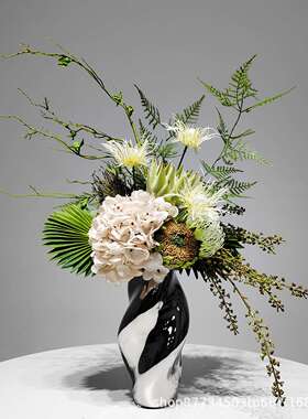 现代简约绿色仿真花束样板房间软装客厅插花轻奢餐桌花艺茶几摆件