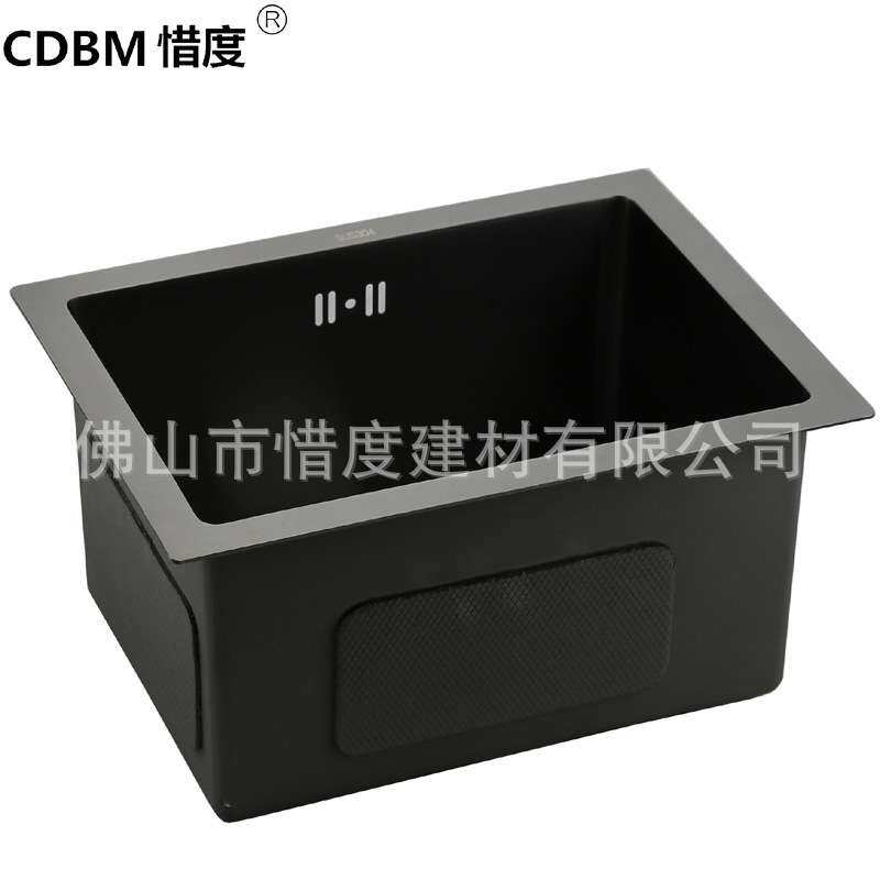 304不锈钢手工水槽单槽水斗纳米黑吧台小户型40*30含抽拉龙头套装