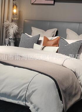 现代简约黑白灰搭配灰色系列样板间家具展厅摆场展示高档别墅床品