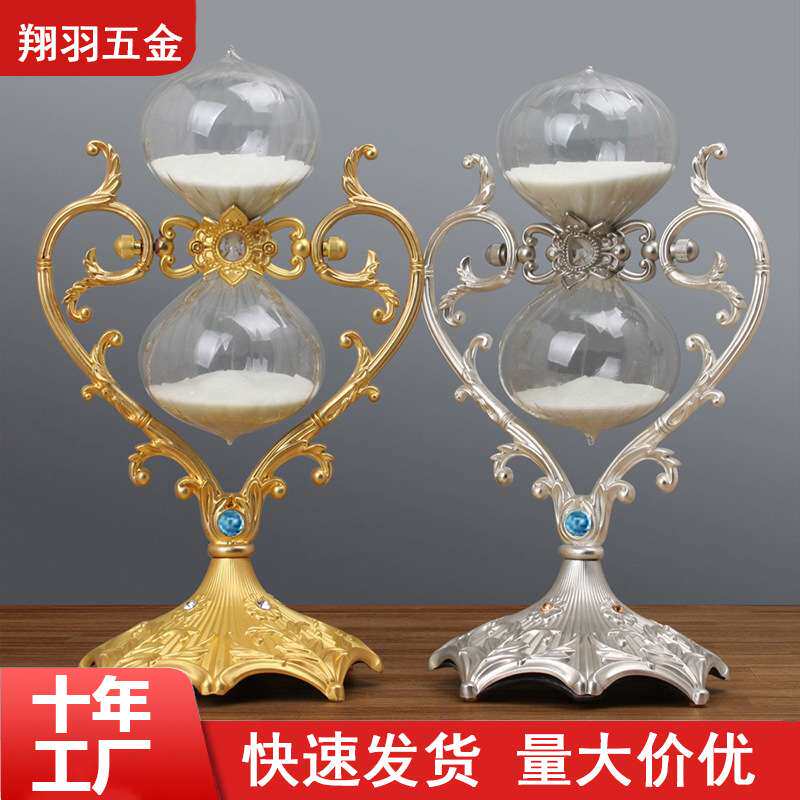 复古30分钟计时器摆件金属沙漏 心型玻璃时间摆件自律计时器沙漏