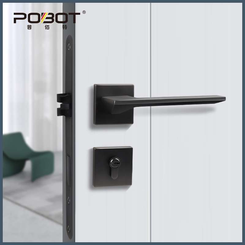 门锁室内卧室静音磁吸锁房门锁木门把手黑灰色家用通用型房间锁具