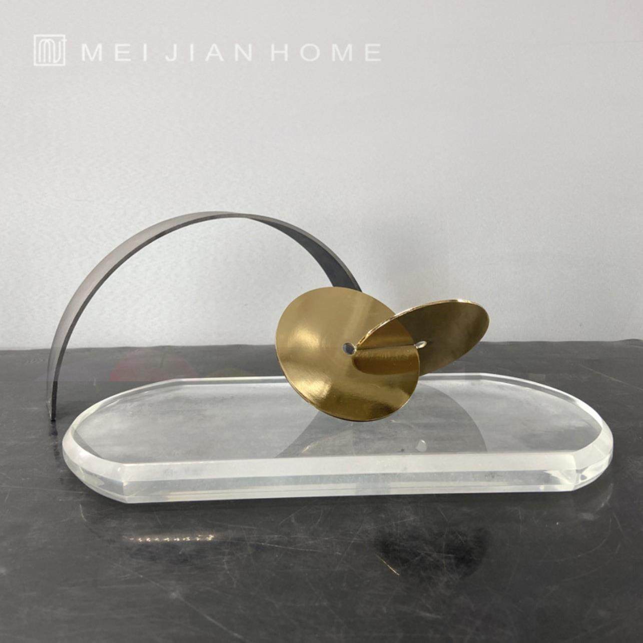 现代金属圆片摆件椭圆水晶托盘酒柜餐厅摆设中式样板房软装饰品