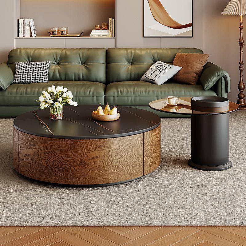 新款胡桃色实木茶几意式现代客厅家用轻奢高级简约小户型圆形组合