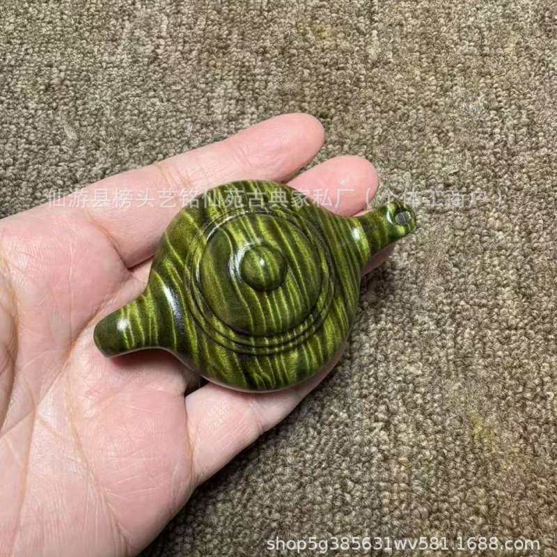 艺铭仙苑金丝楠木阴绿料波纹手把件文玩把把壶摆件茶壶工艺品