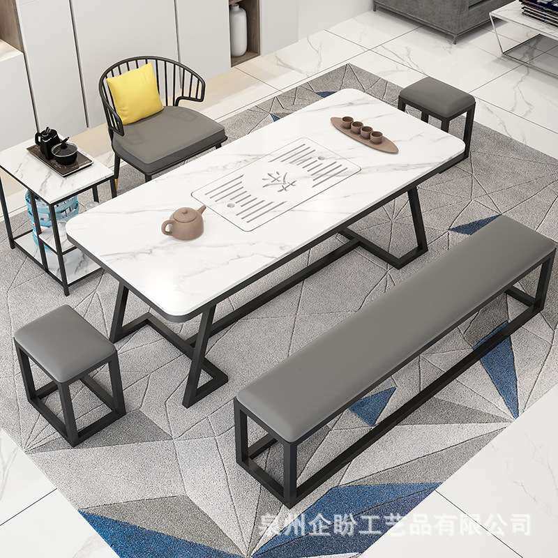 现代简约岩板茶桌 家用客厅阳台会客泡茶茶台 办公室喝茶桌椅组合
