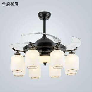 新中式电风扇吊灯大风力家用客厅餐厅带灯风扇灯静音隐形吊扇灯具