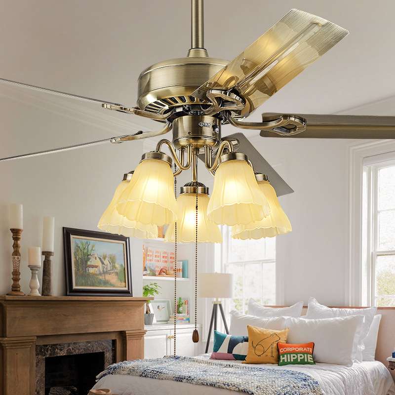 铁叶吊扇灯欧式餐厅吊灯遥控电扇灯家用铁吊扇客厅卧室木叶吊扇灯