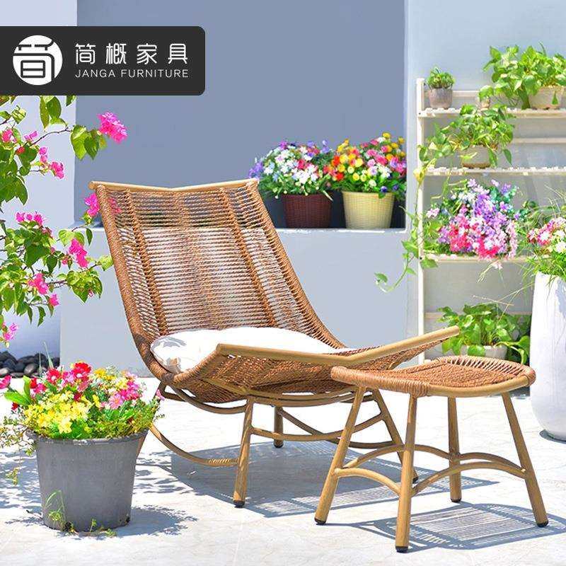 休闲别墅阳台摇椅脚踏组合庭院户外藤编椅酒店民宿客厅懒人躺椅