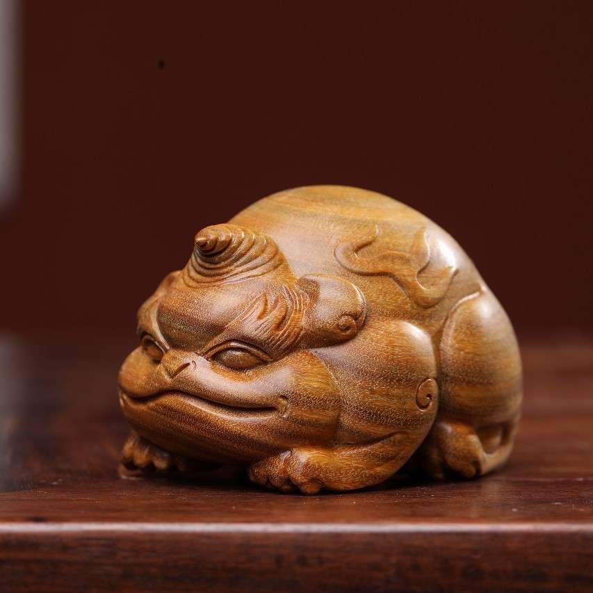 绿檀木雕刻谛听招财神兽摆件手把件实木质文玩桌面工艺品装饰品