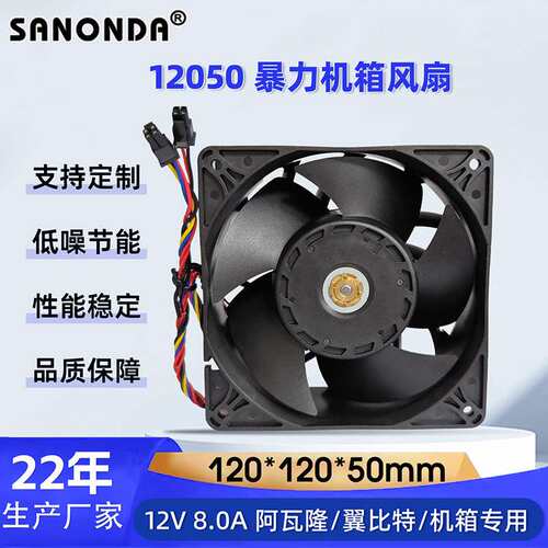 12050散热风扇12V8.0A暴力风扇电脑电子设备冷却器6线双插头