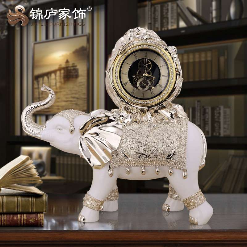 大号大象台钟摆件欧式创意树脂工艺品座钟客厅电视柜玄关摆设装饰