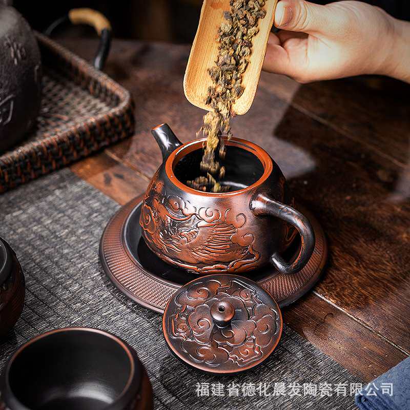 紫陶竹节壶壶承高档纯手工复古竹段壶家用简约茶具办公室泡茶