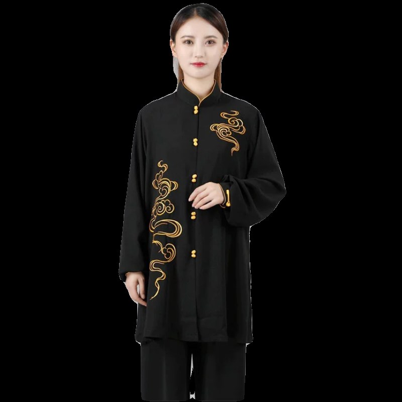 春夏秋季太极服女刺绣纯棉中国风男太极拳武术表演练功比赛服长款