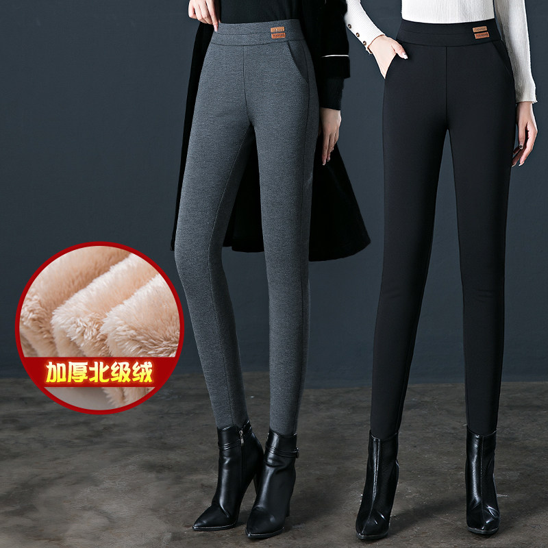 中老年妈妈加绒外穿打底裤女2025年冬季新款保暖松紧腰九分小脚裤