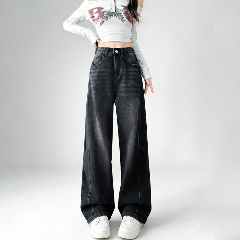 时尚黑灰色阔腿牛仔裤女2026年春季新款高腰显瘦垂顺百搭弯刀裤子,女装/女士精品,牛仔裤,淘宝优惠券,粉丝福利购,淘宝优惠卷
