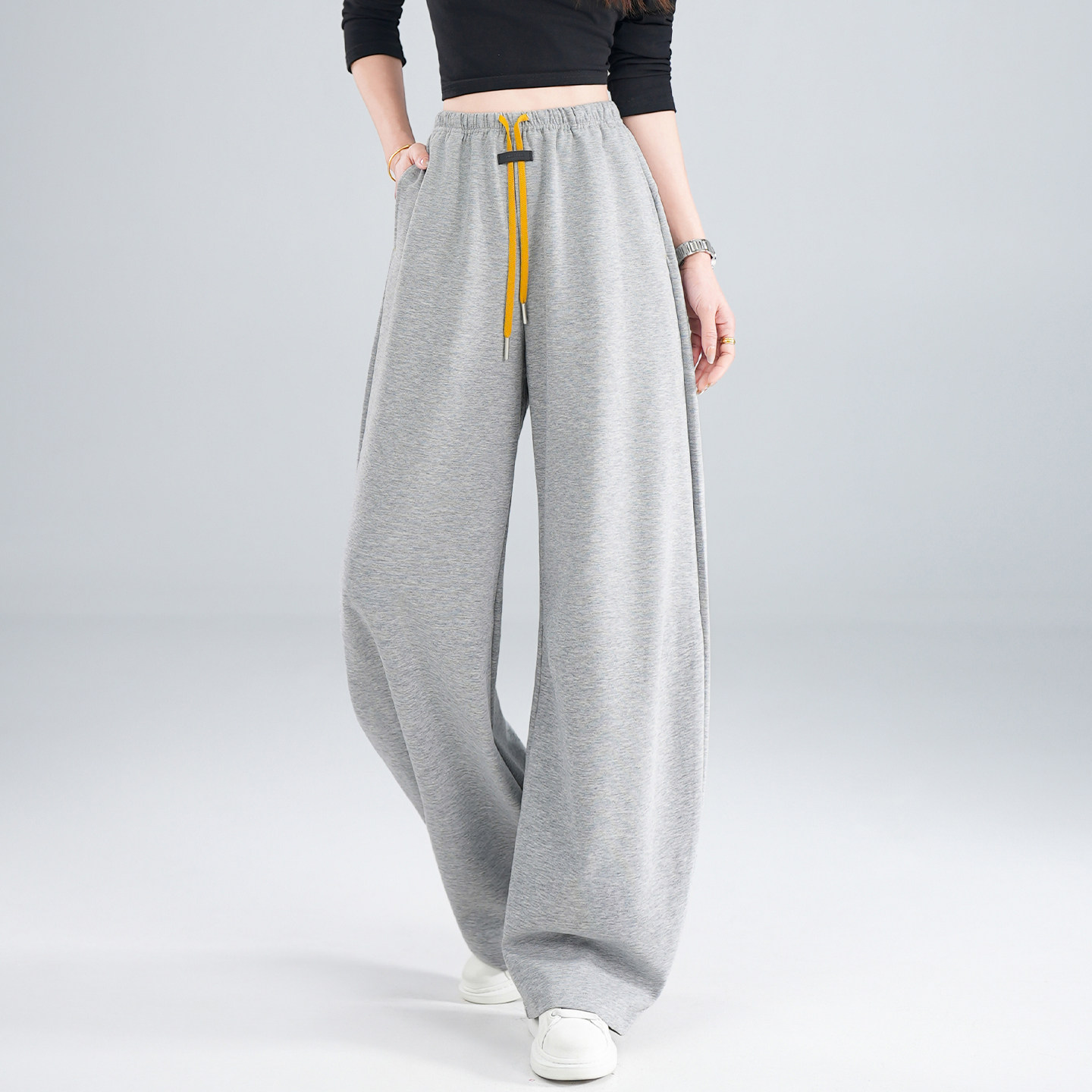 高个子阔腿弯刀裤女2026年春季新款宽松显瘦抽绳松紧腰直筒裤长裤,女装/女士精品,休闲裤,淘宝优惠券,粉丝福利购,淘宝优惠卷