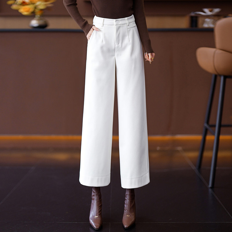 加厚毛呢阔腿裤女2025秋冬新款后松紧腰女白色直筒裤九分休闲裤子,女装/女士精品,休闲裤,淘宝优惠券,粉丝福利购,淘宝优惠卷
