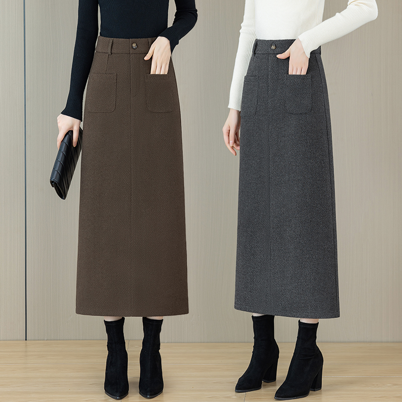 时尚毛呢半身裙女A字直筒中长裙