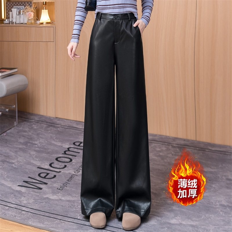 PU皮加绒皮裤阔腿裤女2025秋冬新款高腰显瘦垂顺时尚百搭直筒裤长,女装/女士精品,休闲裤,淘宝优惠券,粉丝福利购,淘宝优惠卷