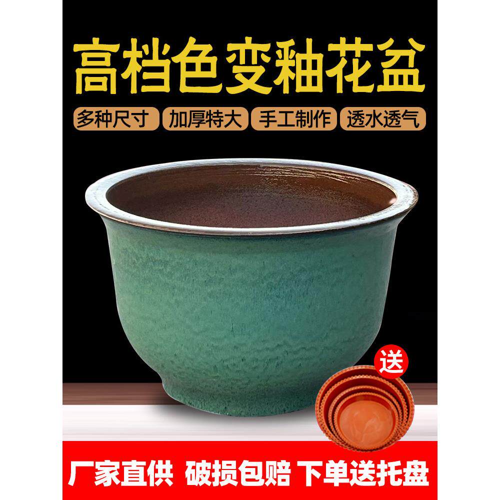 高端彩釉陶瓷花盆，家庭庭院花卉和绿色植物树花盆，大直径铁树桂
