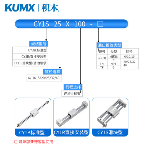 RMT磁偶式无杆气缸SMC型/CY1S10/15/20x100/200/300/400~1000滑台