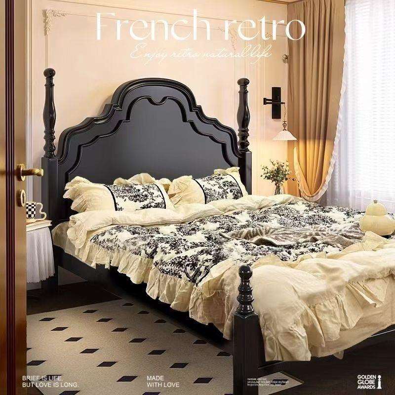 简美风美式实木双人床1.5m1.8m中古风法式床轻奢婚床主卧床安娜床