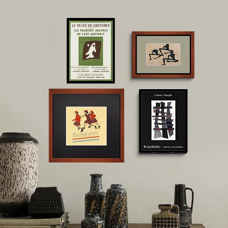 北欧客厅复古黑胶插画红黑配色小众民宿中古文艺装饰画挂画墙壁画