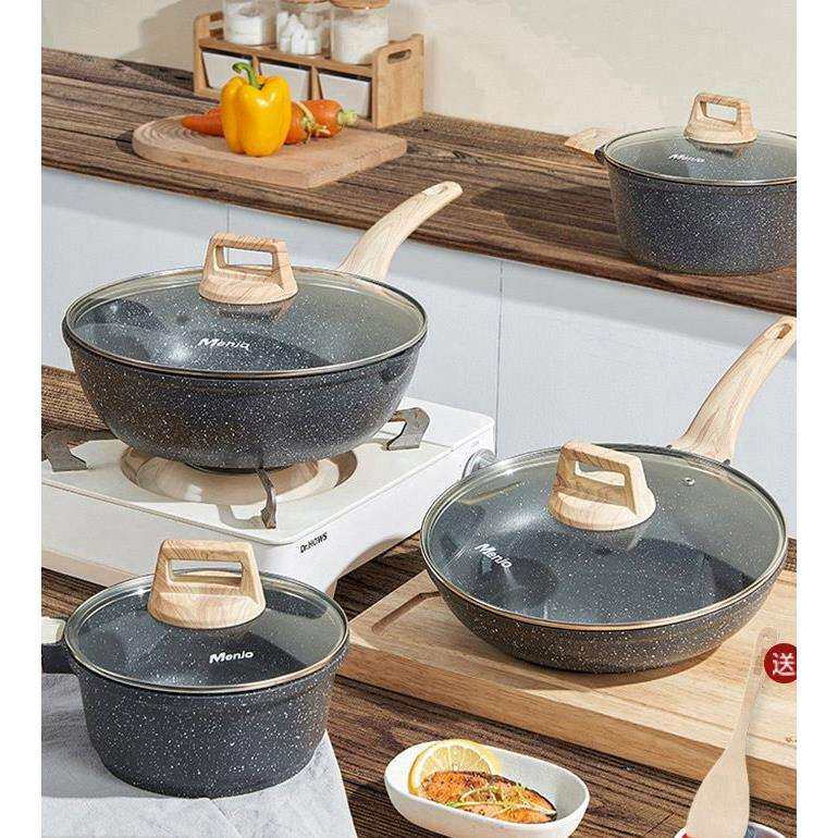 锅具套装全套家用麦饭石不粘锅煎炒锅汤锅三件套电磁炉