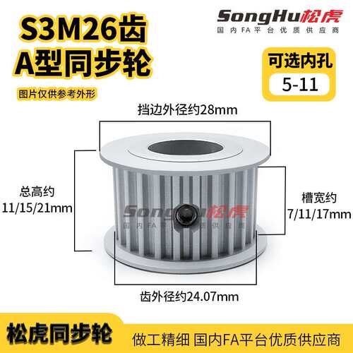 HTPA26S3M060 100 150-A-N-d8 S3M26齿同步轮铝合金同步带轮