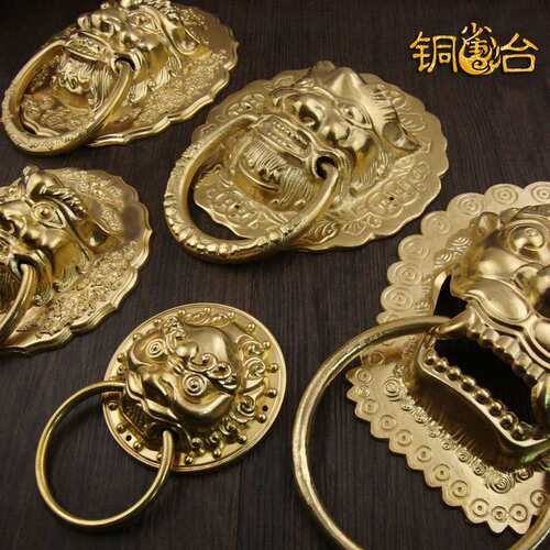 中式仿古门环拉手兽头狮头虎头大门对开门木门庭院把手铜拉环提手